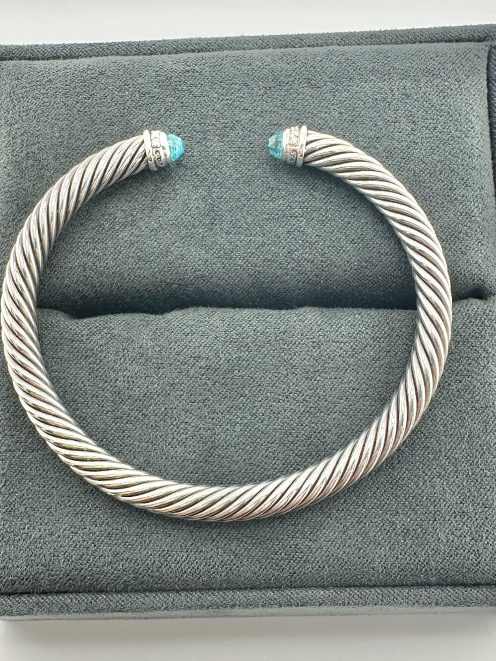 David Yurman Cable Cuff w/ Blue Topaz & Pavé White Diamonds - 5mm - Medium - Picture 13 of 15